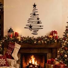 Christmas Metal Wall Decor, Swirl Tree Design, Suitable For Indoor And Outdoor Porch, Door And Living Room Holiday Wall Art - Black - View 4