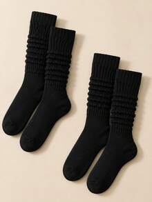 1/2/3 Pairs Slouchy Over-Knee Socks – Solid Black/White Design. Effortless Street Style For Boots, Loafers, Festivals & Wedding Season. - Multicolor - View 15