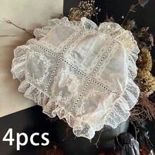 1/2/4件法式復古刺繡蕾絲餐墊，波點網紗荷葉邊鏤空花卉邊緣桌墊，餐桌裝飾攝影道具 - 彩色 - 查看 10