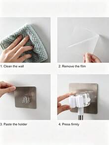 1/2/4pcs White Wall-Mounted Strong Adhesive Hook Clip, Mop Broom Clip For Storage, Suitable For Bathroom And Kitchen Organization,Bag,Organizer,Storage,Kitchen - Multicolor - View 6