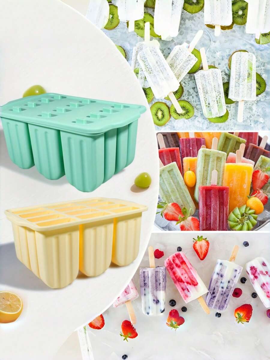 12-Cavity Soft Silicone Popsicle Mold With Anti-Odor Lid, DIY Ice Pop Maker, Reusable And Cost-Effective, Suitable For Homemade Fruit Ice Pops In Summer