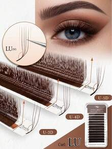 12 Rows Brown YY And W Lash Extensions, U-Shaped Narrow Angle Premade Fans, Soft Fluffy Individual Eyelashes 8-15mm For Natural Volume Sets, Lash Clusters, Cluster Lashes, False Lashes, Professional Lash Extension Supplies, Winky Beauty - View 1