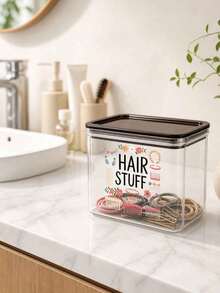 Transparent Sealed Storage Box With Hair Accessory Pattern, Plastic Storage Container, Large Capacity, Dust-Proof And Moisture-Proof, Hair Accessory Storage, Jewelry Storage, Cosmetic Organizer, Makeup Vanity Organizer, Highly Attractive Desktop Decor, Dressing Table Surface Placement, Bedroom Desktop Organization, Home Storage Arrangement. Sealed Design Isolates Dust And Moisture, Transparent And Visible For Quick Item Retrieval, Ample Space - Multicolor - View 9