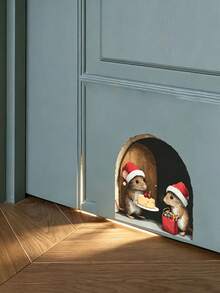 Christmas Mouse Hole Stickers Removable Waterproof PVC Wall Decals For Baseboards, Stair Corners, Cabinets And Indoor Surfaces Halloween Party Decor - A - View 9