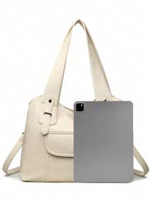 Authentic Brand Soft PU Leather Handbag Women's Tote Bag Shoulder Crossbody Messenger Bag Large Capacity - White - View 7