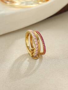 1pc Luxury Fashion 18K Gold Diamond Ring, Waterproof Non-Fading Stainless Steel Multi-Layer Ring, Suitable For Daily And Party Wear, Holiday Gift - Ring - View 7