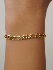 1pc Minimalist Fashion Stainless Steel NK Chain Bracelet, Gold Figaro Chain Bracelet, Suitable For Women, Perfect As A Gift - Yellow Gold - View 4