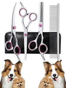Professional Pet Grooming Scissors Set, Pet Hair Trimming Curved Scissors, Straight Scissors, Bangs Scissors, Nail Clippers, Thinning Scissors, Suitable For Cats, Dogs, Rabbits And Other Pets - Multicolor - View 1