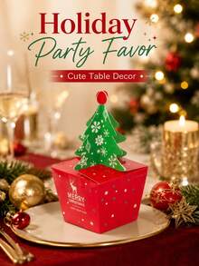 10pcs Christmas Dessert Gift Boxes, Festive Atmosphere Packaging, Cute Tree Top Shaped Party Favor Boxes, Suitable For Candy, Cookies, Desserts, Party Gifts, Table Decor, Celebration Supplies - Multicolor - View 3