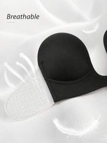 1pc Black Deep U-Shaped Invisible Bra Adhesive Tank Top, Invisible Lifting Top, All-Day Wear Fixed Design, Adhesive Bra, Deep U-Shaped Design, Invisible Fit, Perfect For Wedding, Banquet And Formal Party Looks, Suitable For Wedding, Evening Gown And Office Suit - Thick style - View 4