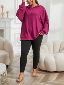 Plus Size Women's Sports Casual Sweatshirt + Yoga Pants 2 Pieces Set Loungewear - Purple - View 6