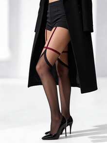 Women's Black Sheer With Burgundy - Black - View 2