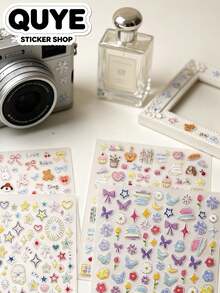 1 Set Korean Hand‑Drawn Style Stickers Aesthetic, Soft Macaron Tone Decor Accessories, Suitable For Multi‑Surface Ornament, Premium Journaling Supplies For Daily Scene Decoration - Dopamine Color Stickers - View 3