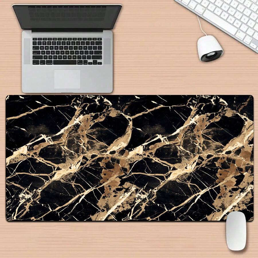 Luckybutterfly 1PC Black Gold Marble Large Mouse Pad Non‑Slip Extended Desk Mat Waterproof Gaming Keyboard Mousepad For Office Home - Black and White - View 1