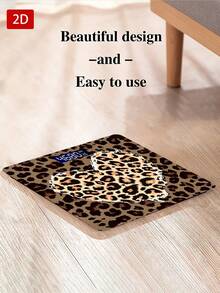 1pc 2D Flat Leopard Print Background Heart-Shaped Contrast Texture Bold Pattern Unique Body Scale, Max Capacity 400lbs/180kg, Tempered Glass Surface, Temperature Detection, Uses AAA Batteries (Not Included) - A - View 7