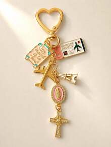 Religious Cross Keychain, Decorated With Religious Love And Crystal Cross, Bag Charm, Bag Amulet, Pearl And Diamond - Cross Keychain, Bag Accessory, Cross Pendant, Wallet, Backpack Accessory, Earphone Case Accessory - Multicolor - View 12