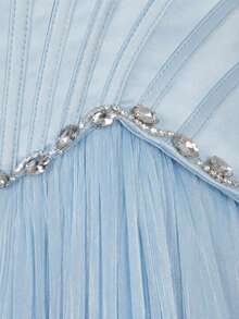 Women's Spring/Summer Flowy Light Blue Strapless Heavy Beaded Structured Long Evening Gown - Fluid Shiny Chiffon Formal Evening Dress Fall Wedding - Baby Blue - View 10