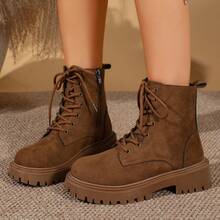 1 Pair Maillard Brown Thick Sole Height-Increasing Ankle Boots British Style Matte Boots Fashion Boots Outdoor - Khaki - View 5