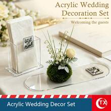TX Acrylic Tray And Tissue Box Set, Rectangular Welcome/Reception Phrase Tray, Transparent Napkin Holder, For Entertaining Guests/Afternoon Tea/Coffee Table Decoration, Suitable For Home, Living Room And Wedding Party Decoration. - Multicolor - View 12