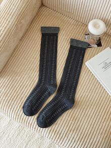 1 Pair/4 Pairs Women's Autumn/Winter Heart Pattern Knee-High Socks, Versatile Striped Knee Socks With Wide Cuff - Multicolor - View 15