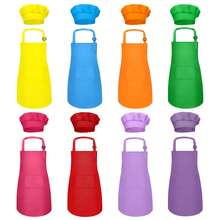 5pcs Kids Apron & Chef Hat Set, Unisex, With 2 Pockets & Adjustable, Suitable For Cooking Class, Baking, Painting, Crafting, Ages 6-13 - Multicolor - View 2