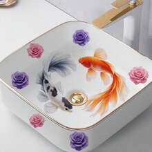 1 buah Stiker Dekoratif Tempel Sendiri untuk Wastafel Kamar Mandi Motif Ikan Koi & Bunga Mawar 2D, Dapat Dilepas - Beraneka warna - View 3
