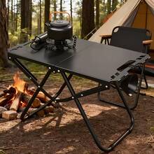Outdoor Camping Iron Folding Table Portable Foldable Compact Structure With Lamp Holder Storage Bag Perfect For Beach BBQ Tailgate Gathering Hiking Backyard Party Supply - Folding Table - View 3