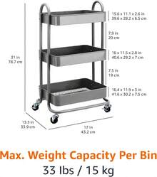 Mint Green  Basics 3 Tier Rolling Utility Cart Versatile Kitchen Storage Trolley With Smooth Rolling Wheels Sturdy Steel Frame For Home Office Organization - Charcoal - View 4