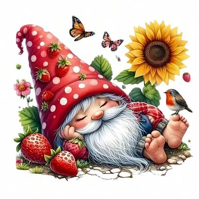 1/2/3pcs Sleeping Dwarf Strawberry Sunflower Heat Transfer Iron-On Patch Butterfly Bird Spring DIY Decorative Stickers For T-Shirt, Hoodie, Pillow, Tote Bag