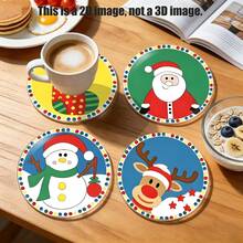 Christmas Hot-Selling 9pcs Christmas Coasters, Cute Cartoon Santa Claus, Snowman, Reindeer, Gingerbread Man, Puppy, Tree PET Water Cup Coasters, Suitable For Home Kitchen Dining Table Party, Winter Holiday, Protect Tabletop Decor, Christmas Decoration Gift - Multi-color LDX2662 - View 8