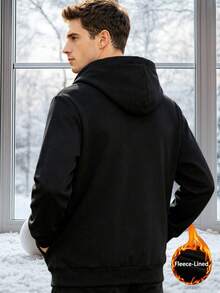 Men's Black Fleece Hooded Sweatshirt, Suitable For Autumn/Winter Daily Wear And Sports - Black - View 2
