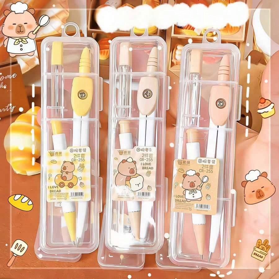 2pcs Cute Capybara Compass Set Drawing Tools, Random Color Style (Compass + Lead/Set), 2B Automatic Pencil Lead Compass, Suitable For School And Art Projects, Suitable For Teaching And Architectural Sketching, Suitable For Students, Schools, Offices And Various Educational Scenarios. Back To School Season, Learning Supplies, Art Supplies, Office Desk Accessories. Educational Tools For School, School Engineering - Multicolor - View 1