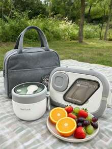 1/2/3pcs-Handheld Lunch Box, Three-Compartment Design Lunch Box, With Fork And Spoon Cutlery Set, Sealed Leak-Proof Oatmeal Cup, Microwave , Suitable For Students, Office Workers, Travel, Picnic, Commuting - Multicolor - View 3