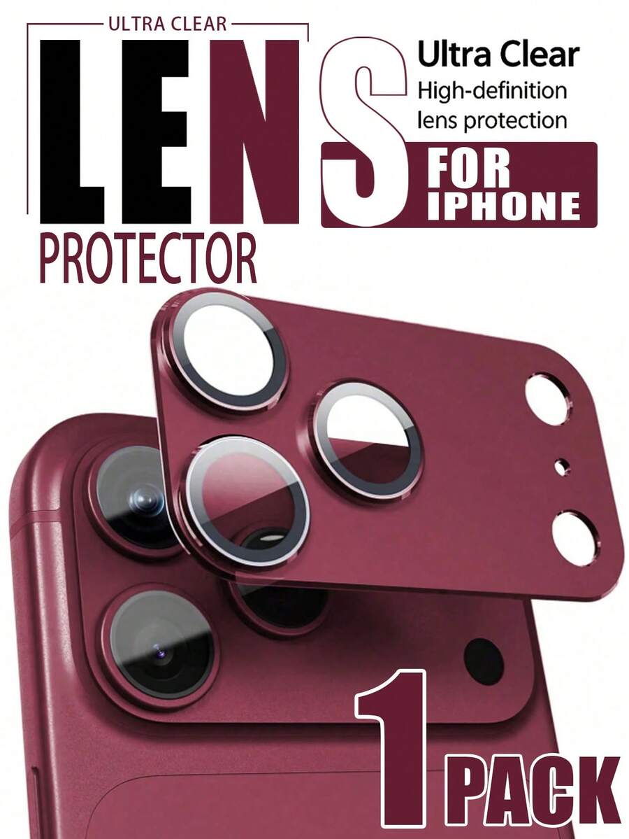 Gorilla Hero 1pc [Wine Red Lens Protector] Compatible With IPhone 18 Pro Max/18 Pro, Featuring A Full-Coverage Integrated Design That Precisely Wraps The Lens Module. Advanced Adhesive Provides A Secure Fit And Long-Term Stability Without Shifting. The Matte Surface Is Delicate And Non-Reflective, With Water-Resistant And Oleophobic Layers To Reduce Fingerprint Residue, Suitable For Students, Office Workers, Photography Enthusiasts, Outdoor Activities And More. - Burgundy - View 1