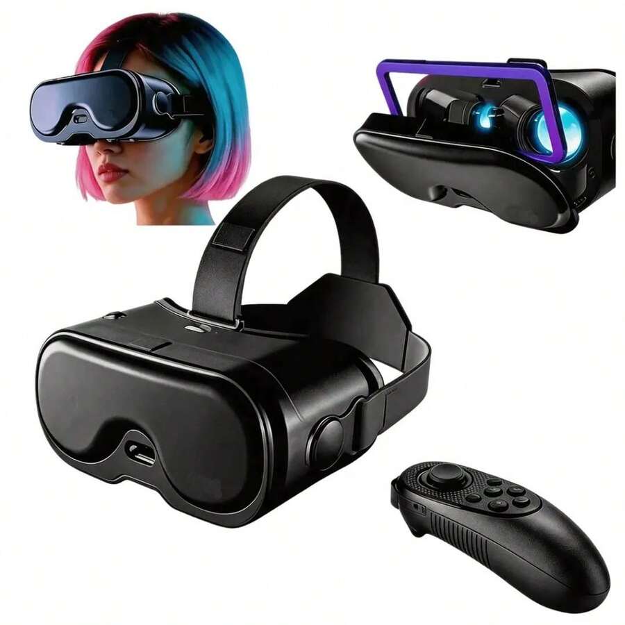 VR Virtual Reality Goggles With Bluetooth Controller, VR Headset For 4.7-7.0 Inch Mobile Phones, For Movies And Video Games - Black - View 1