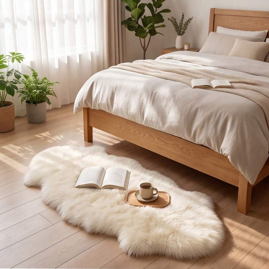 1pc Washable Non-Slip Cream White Faux Long Fur Decorative Carpet, Thickened Long Pile Suede Non-Slip Bottom, Bedroom Bedside Rug, Suitable For Living Room, Bedroom, Bedside, Vanity, Nursery And Other Living Scenes, Gentle And Sweet, Enhances Home Happiness, All-Season Daily Style, Carpet, Rug, Carpet Living Room, Kitchen Mat, Carpet For Bedroom, Bathroom Mat, Rug Bedroom, Room Decor, Rugs For Living Room, Kitchen Rug, Washable Rug,