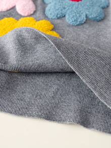 2pcs/Set 1pc Girls Cute Colorful Floral Round Neck Long Sleeve Knit Pullover Sweater And 1pc Girls Minimalist Solid Color Straight Leg Knit Pants, Suitable For Daily Casual, Vacation, Spring, Autumn, Winter - Grey - View 7