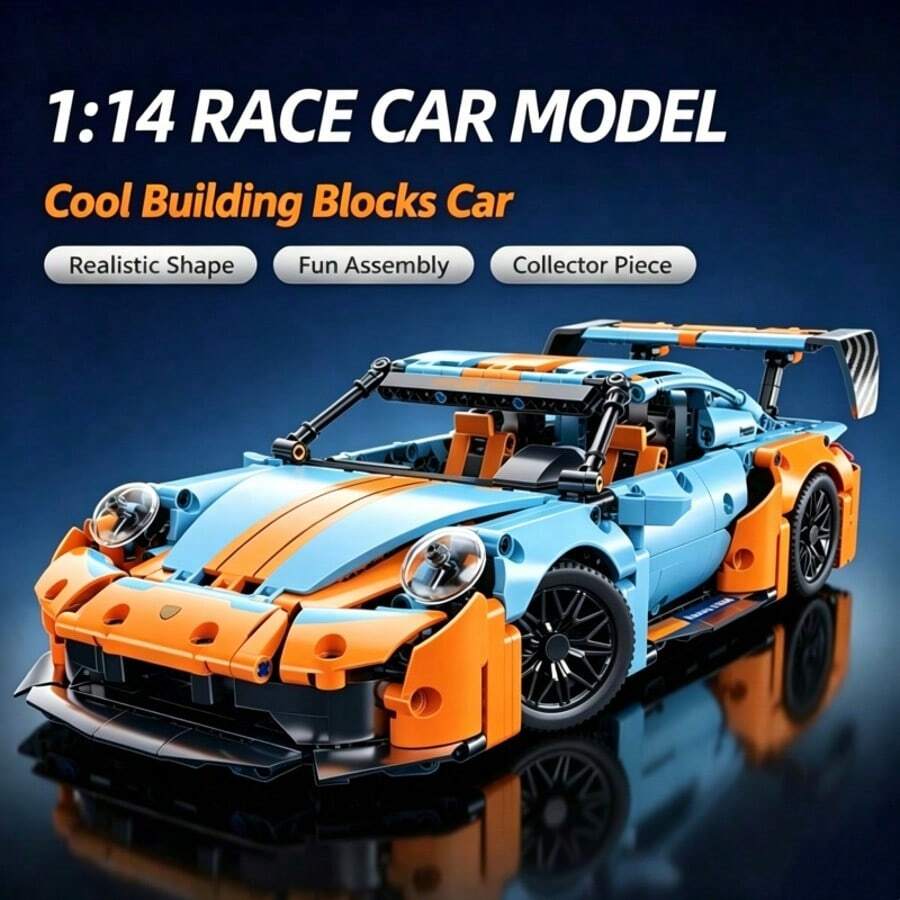 1500pcs Cool Orange Mixed Color Building Blocks Supercar, High Difficulty ABS Plastic Assembly Car Model, Holiday Gift Display Ornament, Birthday/Christmas/Halloween/Thanksgiving/New Year Gift - Multicolor - View 1