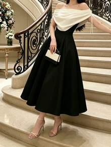 Women's Sleeveless Wrap Fitted Dress, Casual Fashion, Sexy Elegant Fall - Black and White - View 8