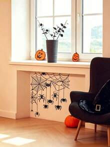 1 Conjunto de Adesivos Decorativos de Teia de Aranha e Aranha de Desenho Animado de Halloween, Material PVC Autoadesivo Removível, Adequado para Quarto, Parede e Decoração Doméstica, Bem como Decoração de Festa de Halloween - 1 YEAR - Visão 3