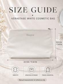 Kérastase White Makeup Bag, 29*19.5cm, Single Piece, Smooth Fabric, Large Capacity, Suitable For Travel And Daily Use, Organizes Makeup And Skincare Essentials - White - View 10