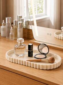 Oval Silicone Vanity Tray, Wavy Edge Decorative Countertop Organizer, Suitable For Bathroom, Kitchen Sink, Perfume, Soap Dispenser, Cosmetics And Jewelry - Multicolor - View 4
