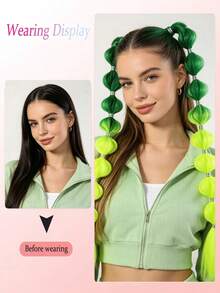 2pcs Synthetic Braided Colorful Ponytail Wig Extensions Bubble Lantern Braided Ponytail Wig For Cosplay Party Halloween Christmas - Multicolor - View 4