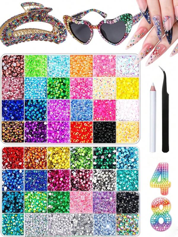 48000Pcs Resin Jelly Rhinestones For Crafting, Bedazzling Kit With Flatback Gems Rhinestones, 48 Color Flatback Gems For Art DIY Crafts Clothing Shoes Nail Art Decoration
