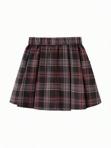 Balabala Kids' Skirt Autumn/Winter Girls' Short Skirt College Style Pleated Woolen Fashion - 紅灰色調 - 查看 2