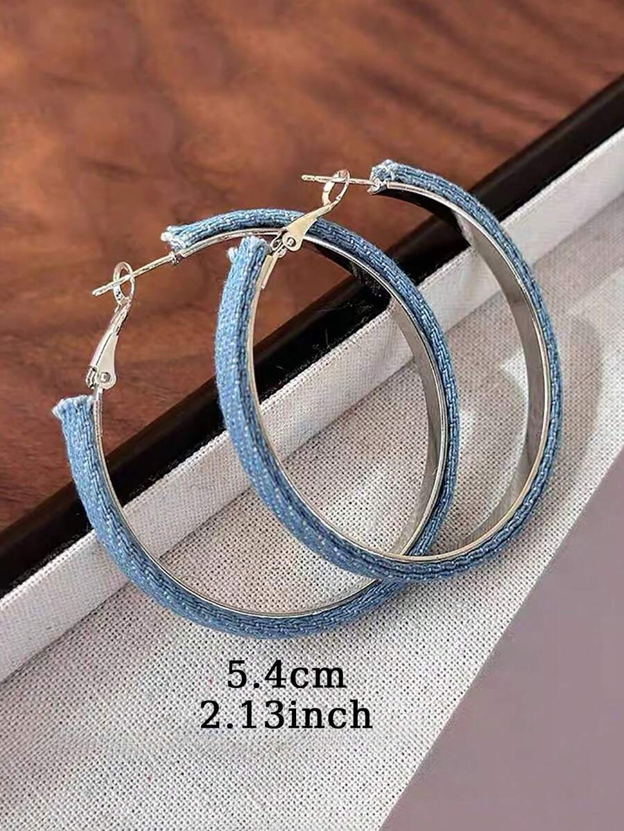 1 Pair Minimalist Exaggerated Denim Fabric Geometric Hoop Earrings, Suitable For Daily Casual Wear
