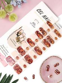 Amber Gel Nail Stickers, Glitter Nail Art Stickers Waterproof Full Coverage, Suitable For DIY Nail Decoration - Burnt Orange - View 1