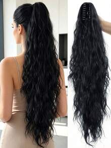 26 Inch Long Wavy Ponytail Hair Extension, Suitable For Women And Girls Daily Wear - Black Pairing Pink - View 2