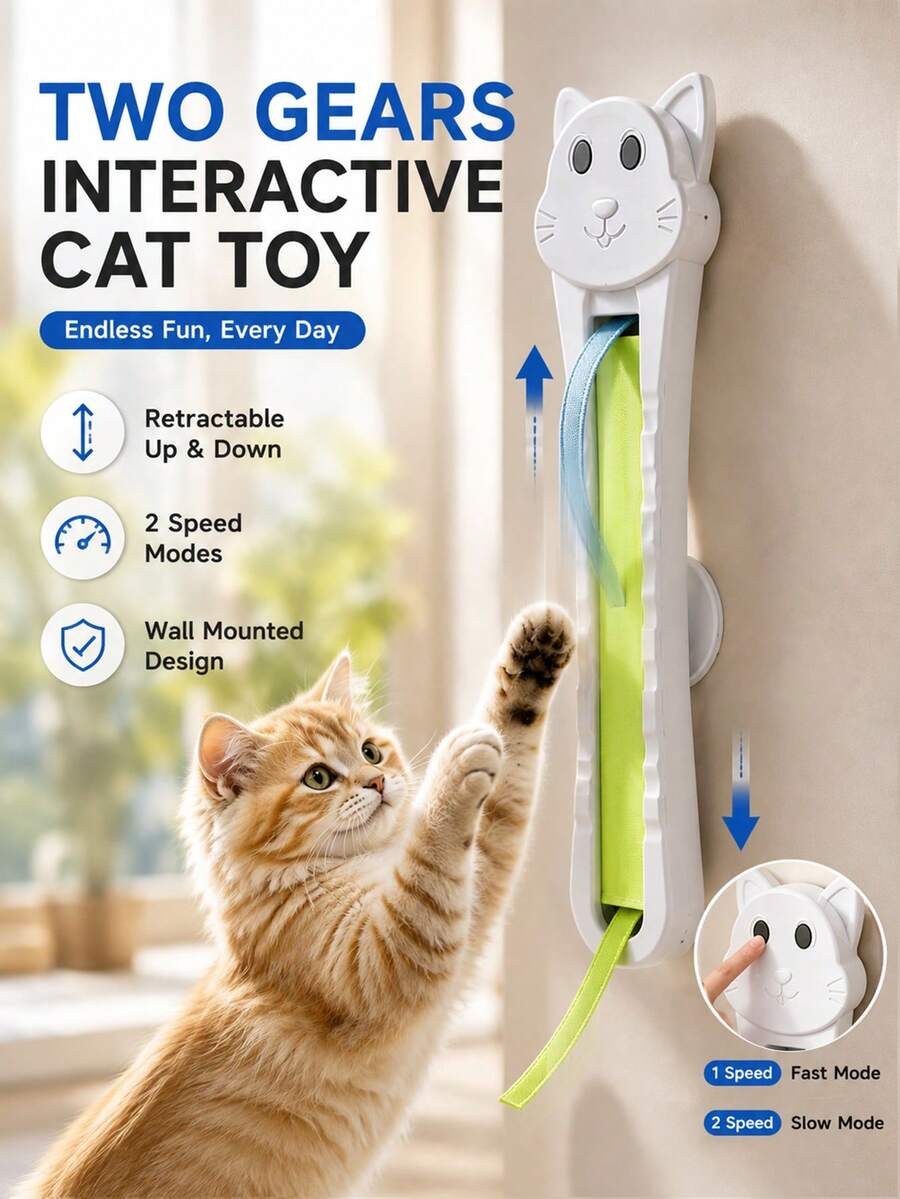 Mainan Kucing Interaktif Otomatis Gantung Pintu, Tongkat Penggoda Kucing dengan Tali Bergulir, Mainan Hewan Peliharaan Gantung Pintu atau Dinding, Cocok untuk Anak Kucing dan Kucing Dewasa, Bahan Plastik, Perlengkapan Kucing Dalam Ruangan