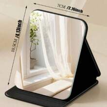 New 1pc Foldable Portable High Definition Makeup Mirror PU Leather Desktop Mirror Set, Suitable For Travel And Daily Use (Size: Large/Extra Large/Super Large) - Black - View 5